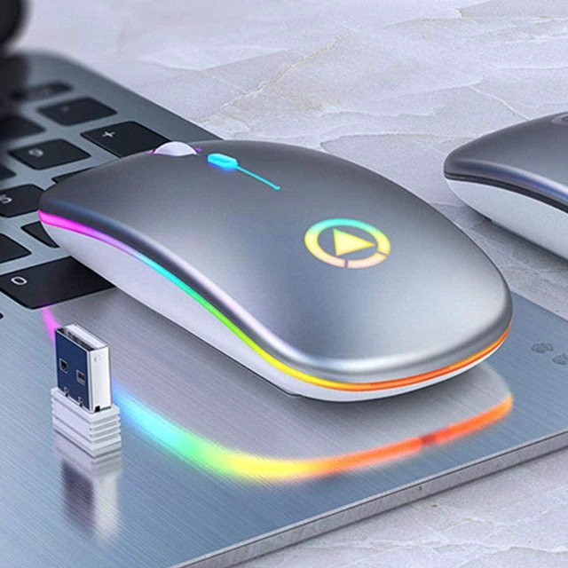 Alt view image 3 of 7 - Ultra Slim Silent 2.4G Wireless Mouse Lightweight Portable LED Colour Light Rechargeable Mouse for Laptop (Colour: Black)