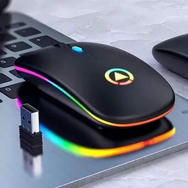 Alt view image 2 of 7 - Ultra Slim Silent 2.4G Wireless Mouse Lightweight Portable LED Colour Light Rechargeable Mouse for Laptop (Colour: Black)