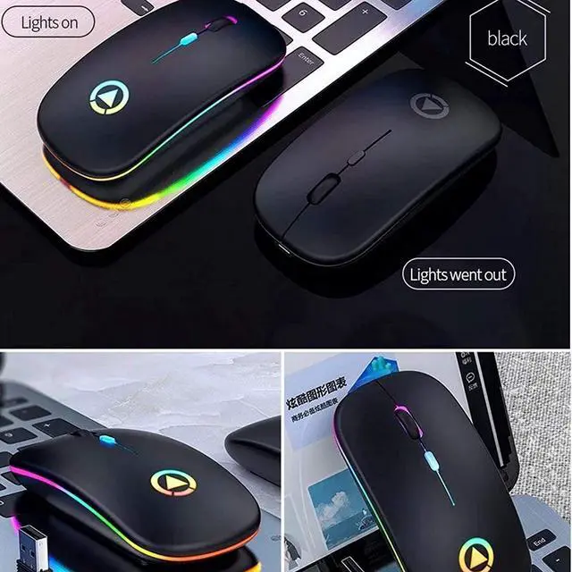 Alt view image 6 of 7 - Ultra Slim Silent 2.4G Wireless Mouse Lightweight Portable LED Colour Light Rechargeable Mouse for Laptop (Colour: Black)