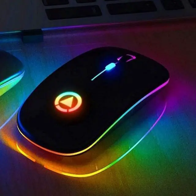 Alt view image 4 of 7 - Ultra Slim Silent 2.4G Wireless Mouse Lightweight Portable LED Colour Light Rechargeable Mouse for Laptop (Colour: Black)