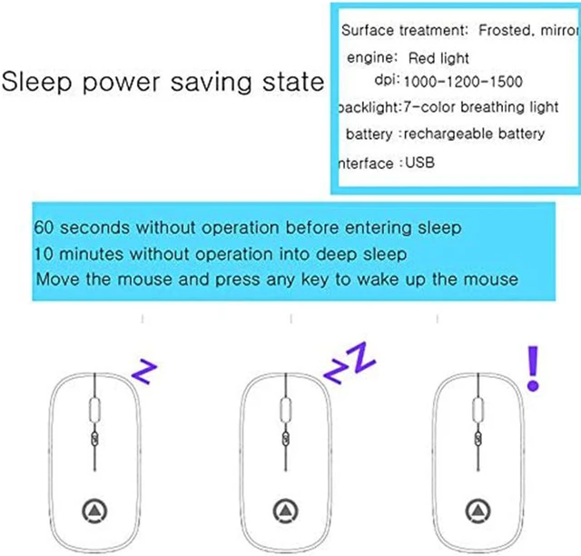 Alt view image 7 of 7 - Ultra Slim Silent 2.4G Wireless Mouse Lightweight Portable LED Colour Light Rechargeable Mouse for Laptop (Colour: Black)