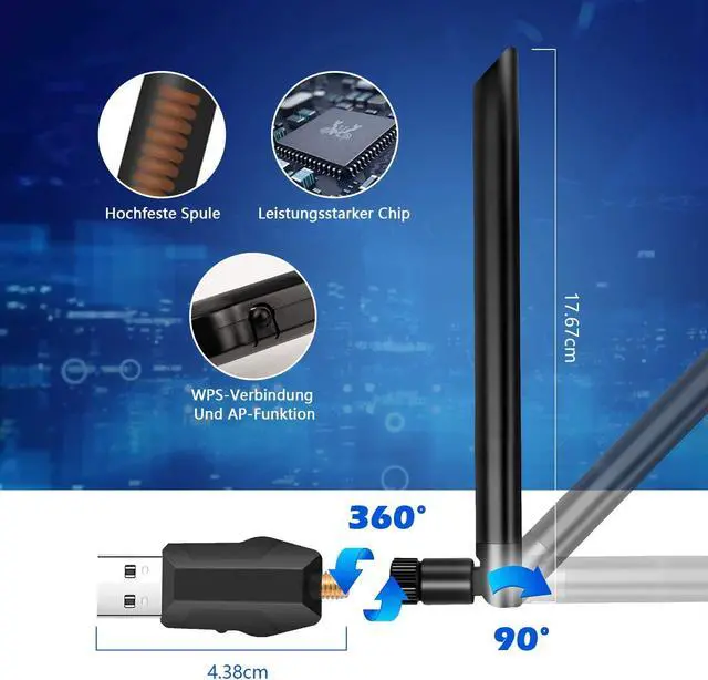 Alt view image 3 of 7 - WiFi Adapter 1200 Mbps USB 3.0 Wireless Dongle with 5dBi Dual Band Antenna 5.8GHz 867Mbps+2.4GHz 300Mbps Wifi Stick for Windows/Mac OS/Linux/PC/Desktop/Notebook