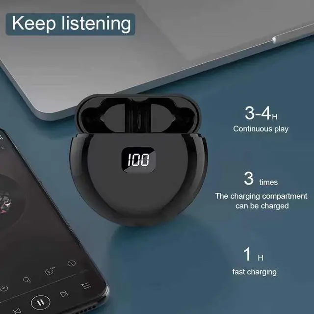 Alt view image 5 of 7 - TWS Wireless Headphones Bluetooth 5.0 Hi-Fi Sound Stereo Earphones, Noise Reduction Sports Headset with Charging Case, Smart Touch Control, Built-in Microphone for Hands-Free Earbuds