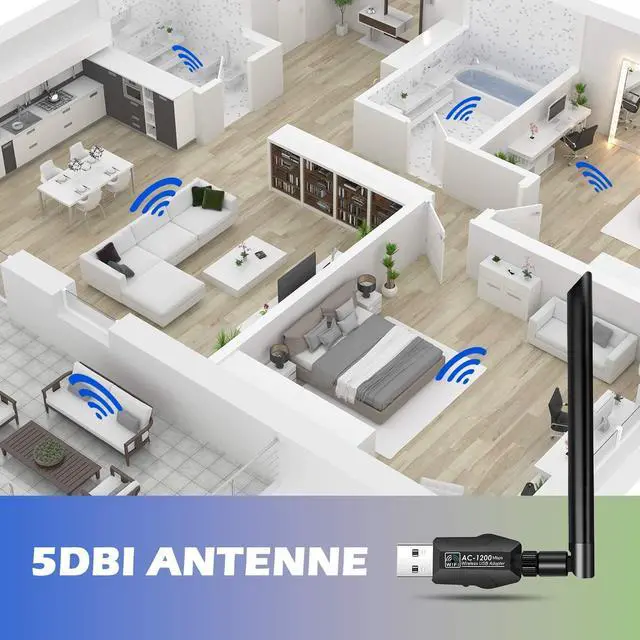 Alt view image 5 of 7 - WiFi Adapter 1200 Mbps USB 3.0 Wireless Dongle with 5dBi Dual Band Antenna 5.8GHz 867Mbps+2.4GHz 300Mbps Wifi Stick for Windows/Mac OS/Linux/PC/Desktop/Notebook