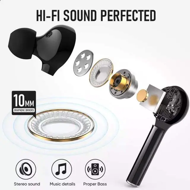 Alt view image 3 of 7 - TWS Wireless Headphones Bluetooth 5.0 Hi-Fi Sound Stereo Earphones, Noise Reduction Sports Headset with Charging Case, Smart Touch Control, Built-in Microphone for Hands-Free Earbuds