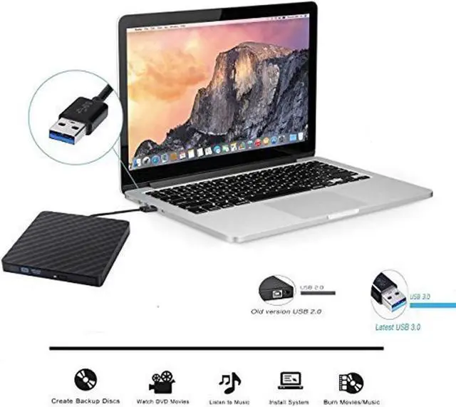 Alt view image 4 of 7 - External DVD Drive, Superspeed CD DVD Drive USB 3.0 Portable Reader Player,Ultra-Slim DVD/RW CD/RW DVD Drive Internal Hi-Fi Burner for Mac OS, PC Laptop, Windows XP/7/8/10/Vista/Linux (Black.)