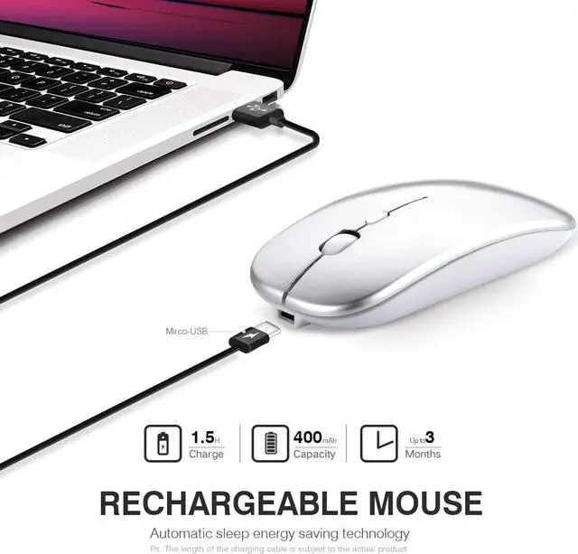 Alt view image 3 of 7 - Wireless Mouse Rechargeable, Ultra Thin 1600 DPI Mini 2.4G Silent Optical Cordless Mouse Mice for Laptop, PC, Computer, Mac