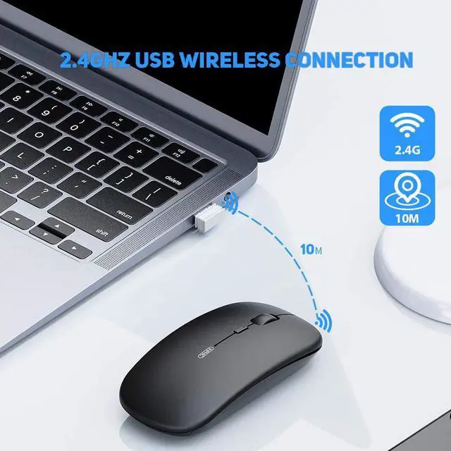Alt view image 2 of 7 - Wireless Mouse Rechargeable, Ultra Thin 1600 DPI Mini 2.4G Silent Optical Cordless Mouse Mice for Laptop, PC, Computer, Mac