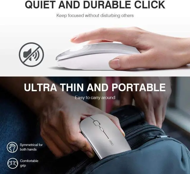 Alt view image 4 of 7 - Wireless Mouse Rechargeable, Ultra Thin 1600 DPI Mini 2.4G Silent Optical Cordless Mouse Mice for Laptop, PC, Computer, Mac