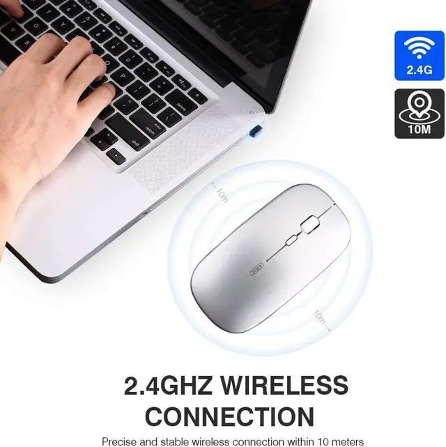 Alt view image 2 of 7 - Wireless Mouse Rechargeable, Ultra Thin 1600 DPI Mini 2.4G Silent Optical Cordless Mouse Mice for Laptop, PC, Computer, Mac
