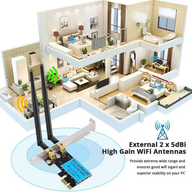 Alt view image 5 of 7 - Wireless Adapter PCI-E Network Card Dual-Band 2.4G/5.8G Desktop Computer Built-in Wifi Adapter AC1200M,PCI-E Wifi Card with 1200Mbps Transmission Rate Network Card for Windows 10/Windows 8/Windows 7