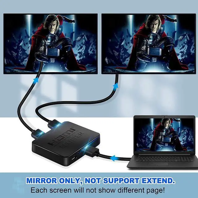 Alt view image 4 of 7 - HDMI Splitter 1 in 2 Out, 4K HDMI 3D Splitter for Dual Monitors, High Speed 2-Port HDMI Splitter for Blu-Ray Player, Full HD HDMI Amplifier Splitter for Xbox, PS4, PS3, DVD, HDTV