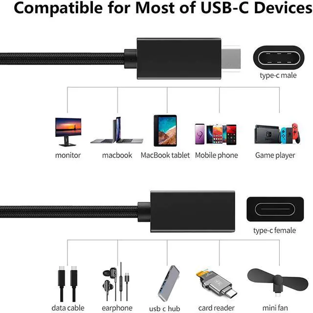 Alt view image 5 of 7 - USB-C Extension Cable, USB 3.1 Gen2 Type C Extender Cord Support 10Gbps Data Syncing, USB C to USB C Male to Female 100W Fast Charging, and 4K 60Hz Video Stream
