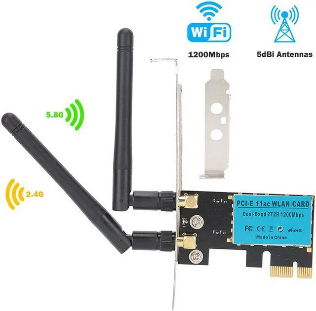 Main image of Wireless Adapter PCI-E Network Card Dual-Band 2.4G/5.8G Desktop Computer Built-in Wifi Adapter AC1200M,PCI-E Wifi Card with 1200Mbps Transmission Rate Network Card for Windows 10/Windows 8/Windows 7