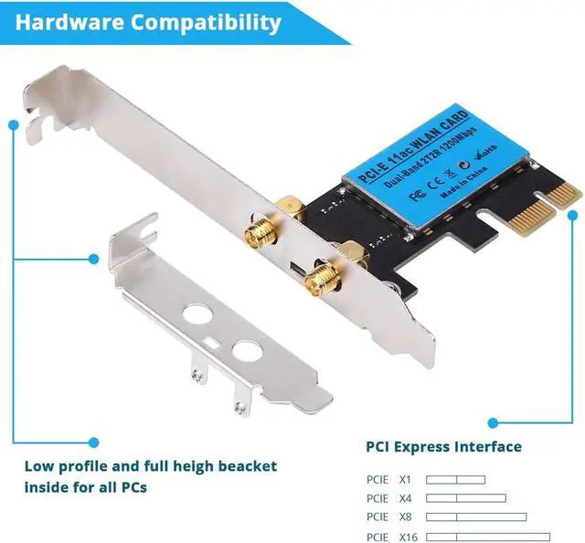 Alt view image 2 of 7 - Wireless Adapter PCI-E Network Card Dual-Band 2.4G/5.8G Desktop Computer Built-in Wifi Adapter AC1200M,PCI-E Wifi Card with 1200Mbps Transmission Rate Network Card for Windows 10/Windows 8/Windows 7