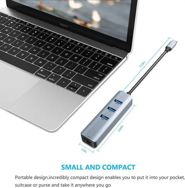 Alt view image 6 of 7 - USB 3.1 USB C Type-C Ethernet Adapter, 4-in-1 Aluminum USB C Adapter with Ethernet Port, 3 USB 3.0 Ports, for MacBook Pro 2019/2018/2017, Chromebook, Linux, and More Type C Devices