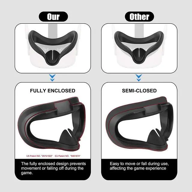 Alt view image 2 of 7 - VR Face Silicone Cover Mask for Oculus Quest 2 Headset Face Pad Cushion Sweatproof Washable Light Blocking Oculus Quest 2 Accessories