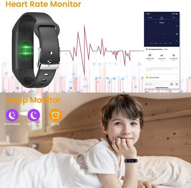 Alt view image 4 of 7 - Fitness Tracker Watch for Kids Girls Boys Teens,Activity Tracker,HD Color Screen Heart Rate Sleep Monitor,Pedometer,Calorie Counter,Alarm Clock,IP68 Waterproof Sport Digital Watch Women Men