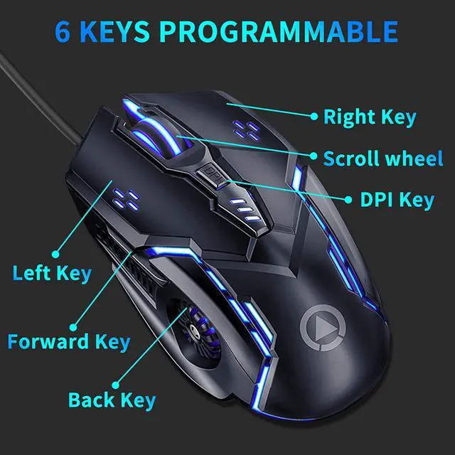 Alt view image 7 of 7 - Wired Gaming Mouse, RGB Multi-Colour 3200DPI USB Wired Mouse Silent Mice Computer Accessories, For Home Office Games 6 Buttons Multiple Functions(Black)