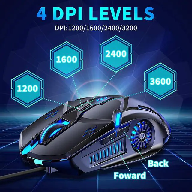 Alt view image 4 of 7 - Wired Gaming Mouse, RGB Multi-Colour 3200DPI USB Wired Mouse Silent Mice Computer Accessories, For Home Office Games 6 Buttons Multiple Functions(Black)