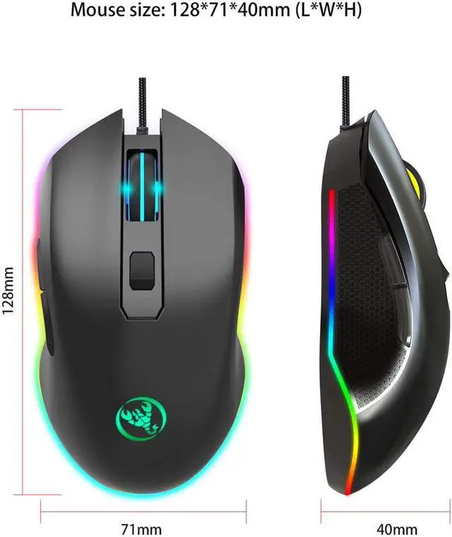 Alt view image 7 of 7 - Gaming Mouse Wired, 1000/1600/3200/6400 DPI Adjustable RGB Marquee Effect Light Ergonomical Optical Game Mice with 6 Buttons for Laptop Notebook PC Mac, Computer Esport Mouse (Black)
