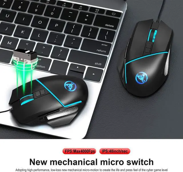 Alt view image 5 of 7 - RGB Optical Ergonomic Wired Gaming Mouse with Backlit RGB LED Backlit, Ergonomic Mouse Griffin Programmable with 7 Backlight Modes up to 6400 DPI for Windows PC Gamers (Black)