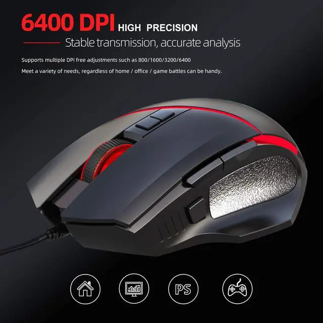 Alt view image 4 of 7 - RGB Optical Ergonomic Wired Gaming Mouse with Backlit RGB LED Backlit, Ergonomic Mouse Griffin Programmable with 7 Backlight Modes up to 6400 DPI for Windows PC Gamers (Black)