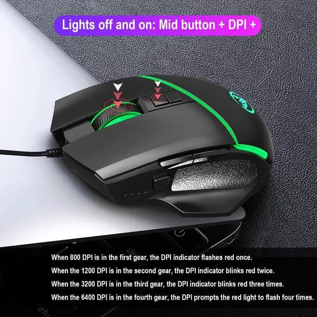 Alt view image 6 of 7 - RGB Optical Ergonomic Wired Gaming Mouse with Backlit RGB LED Backlit, Ergonomic Mouse Griffin Programmable with 7 Backlight Modes up to 6400 DPI for Windows PC Gamers (Black)