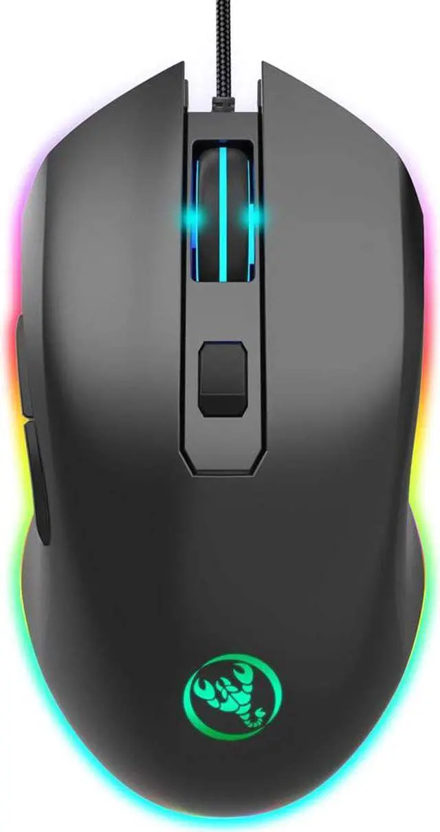 Main image of Gaming Mouse Wired, 1000/1600/3200/6400 DPI Adjustable RGB Marquee Effect Light Ergonomical Optical Game Mice with 6 Buttons for Laptop Notebook PC Mac, Computer Esport Mouse (Black)