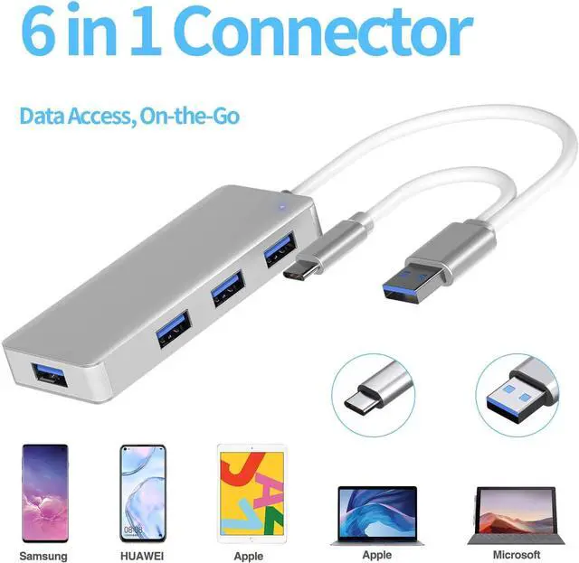 Alt view image 5 of 7 - 4-Port USB 3.0 HUB, Aluminum USB C & USB 3.0 to USB Adapter with 4 USB 3.0 Ports, Ultra Slim Portable USB Splitter for Laptop MacBook, Mac Pro/Mini, iMac, Ps4, Surface Pro, XPS, PC, Flash Drive