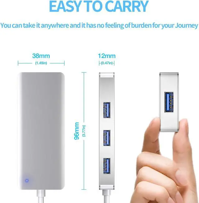 Alt view image 7 of 7 - 4-Port USB 3.0 HUB, Aluminum USB C & USB 3.0 to USB Adapter with 4 USB 3.0 Ports, Ultra Slim Portable USB Splitter for Laptop MacBook, Mac Pro/Mini, iMac, Ps4, Surface Pro, XPS, PC, Flash Drive