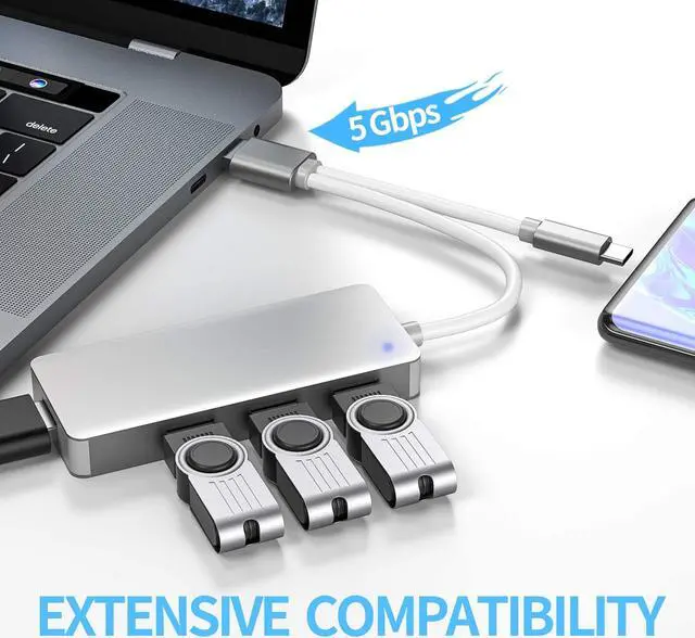 Alt view image 6 of 7 - 4-Port USB 3.0 HUB, Aluminum USB C & USB 3.0 to USB Adapter with 4 USB 3.0 Ports, Ultra Slim Portable USB Splitter for Laptop MacBook, Mac Pro/Mini, iMac, Ps4, Surface Pro, XPS, PC, Flash Drive