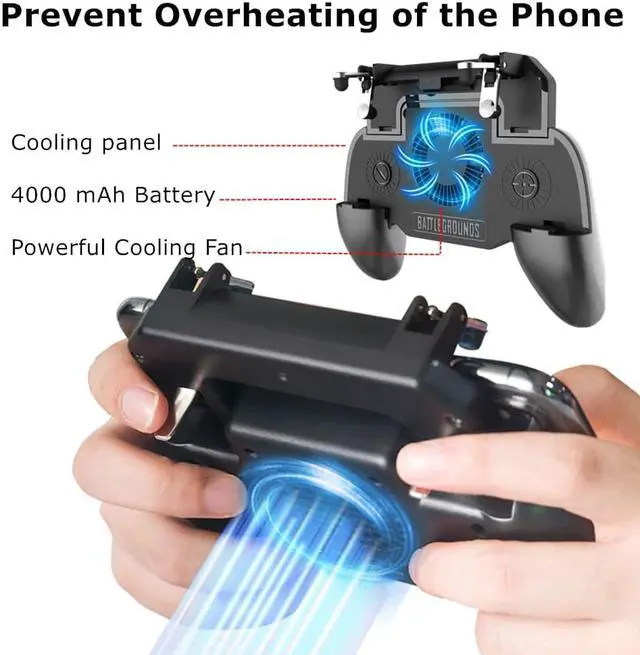 Alt view image 7 of 7 - Gaming Grip with Portable Charger Cooling Fan,for PUBG Mobile Controller L1R1 Mobile Game Trigger Joystick for 4-6.5" Phone (4000mAh)