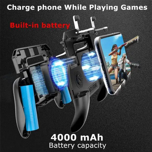 Alt view image 3 of 7 - Gaming Grip with Portable Charger Cooling Fan,for PUBG Mobile Controller L1R1 Mobile Game Trigger Joystick for 4-6.5" Phone (4000mAh)