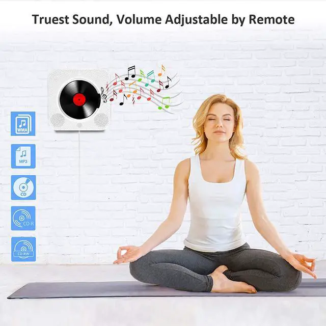 Alt view image 2 of 7 - Portable CD Player, Bluetooth Speakers & FM Radio with LCD Screen, Wall Mountable CD Music Player with IR Remote Control, Supports CD/Bluetooth/FM/U Disk/SD Card/AUX