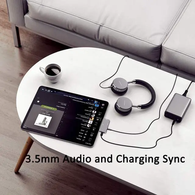 Alt view image 7 of 7 - USB C Hub Type C Adapter for 2020 2018 iPad Pro 12.9" 11", 10.9" iPad Air 4, 4-in-1 Adapter with Aux 3.5mm Headphone Data Jack with Audio Volume Control, 4K HDMI, USB 3.0, USB C PD Charging Dongle