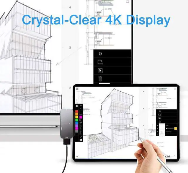 Alt view image 2 of 7 - USB C Hub Type C Adapter for 2020 2018 iPad Pro 12.9" 11", 10.9" iPad Air 4, 4-in-1 Adapter with Aux 3.5mm Headphone Data Jack with Audio Volume Control, 4K HDMI, USB 3.0, USB C PD Charging Dongle