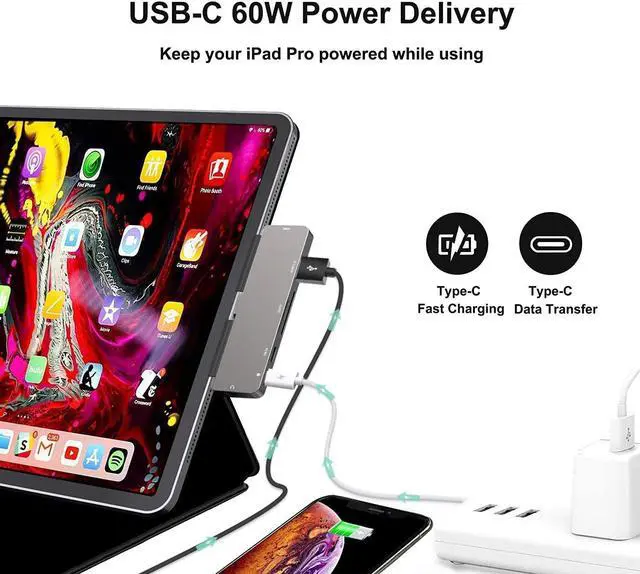 Alt view image 3 of 7 - 7-in-1 USB C Hub Adapter Multiport, with 4K HDMI, USB Type C PD Fast Charging and SD - Dongle Compatible with iPad Pro 2020 2018,iPad Air4, MacBook Pro / Air and More