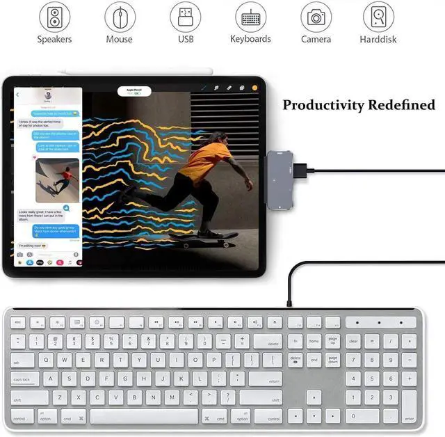 Alt view image 6 of 7 - USB C Hub Type C Adapter for 2020 2018 iPad Pro 12.9" 11", 10.9" iPad Air 4, 4-in-1 Adapter with Aux 3.5mm Headphone Data Jack with Audio Volume Control, 4K HDMI, USB 3.0, USB C PD Charging Dongle