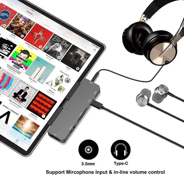 Alt view image 2 of 7 - 7-in-1 USB C Hub Adapter Multiport, with 4K HDMI, USB Type C PD Fast Charging and SD - Dongle Compatible with iPad Pro 2020 2018,iPad Air4, MacBook Pro / Air and More