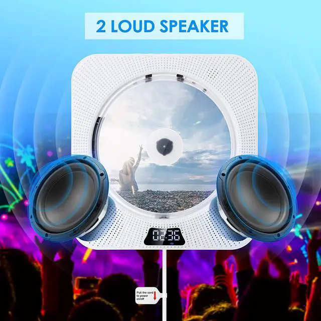 Alt view image 5 of 7 - Portable CD Player with Bluetooth, FM Radio,Wall Mountable CD Music Player Home Audio Boombox with Remote Control, Built-in HiFi Speakers, 3.5mm Headphone Jack AUX, Support CD/USB/TF