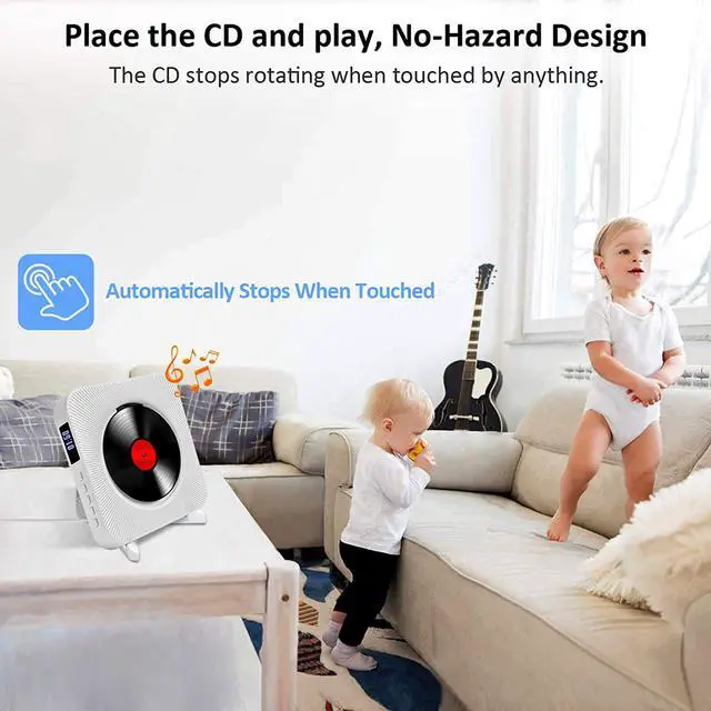 Alt view image 3 of 7 - Portable CD Player, Bluetooth Speakers & FM Radio with LCD Screen, Wall Mountable CD Music Player with IR Remote Control, Supports CD/Bluetooth/FM/U Disk/SD Card/AUX