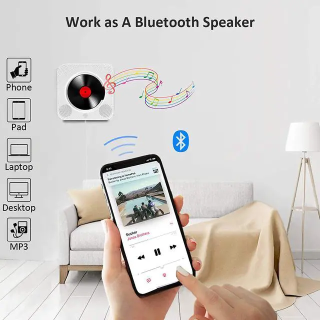 Alt view image 4 of 7 - Portable CD Player, Bluetooth Speakers & FM Radio with LCD Screen, Wall Mountable CD Music Player with IR Remote Control, Supports CD/Bluetooth/FM/U Disk/SD Card/AUX