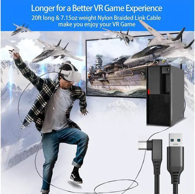 Alt view image 4 of 7 - for Oculus Quest 2 Link Cable, USB 3.0 USB A to USB C Cable 16FT / 5M, 90 Degree Angled High Speed Data Transfer & Fast Charging Cable Compatible for Oculus Quest and Oculus Quest 2 to Gaming PC