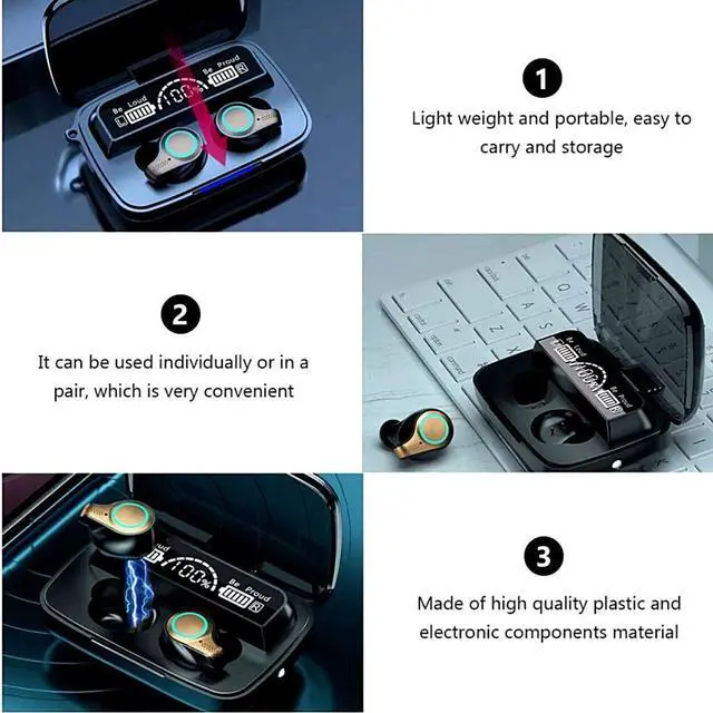 Alt view image 3 of 7 - True Wireless Earbuds, Bluetooth 5.0 Earbuds in-Ear TWS Stereo Headphones with Smart LED Display Charging Case Waterproof Built-in Mic for Sports Work