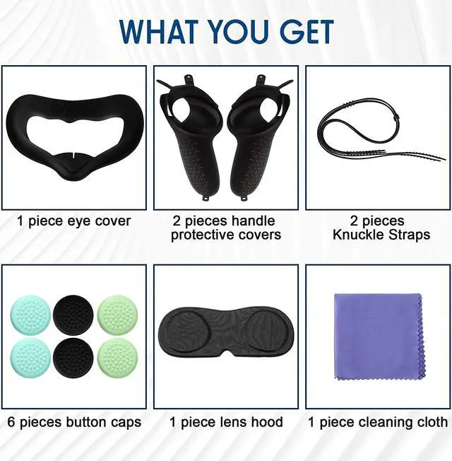 Alt view image 6 of 7 - for Oculus Quest 2 Silicone Accessories Set Includes Silicone Eye Cover Knuckle Straps Touch Controller Grip Cleaning Cloth Lens Protective Cover Compatible