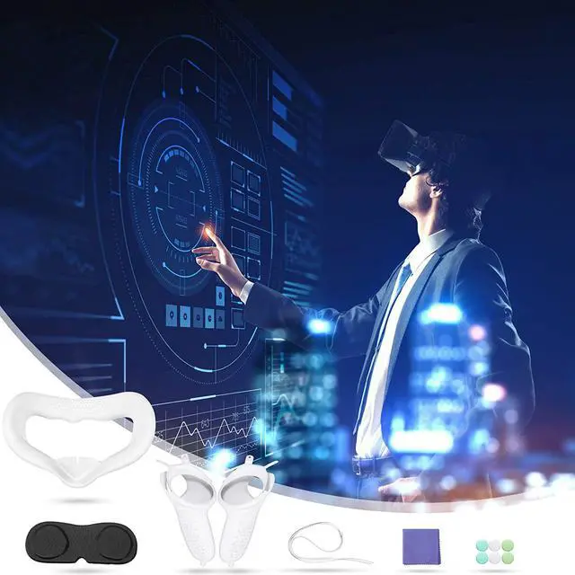 Alt view image 7 of 7 - for Oculus Quest 2 Silicone Accessories Set Includes Silicone Eye Cover Knuckle Straps Touch Controller Grip Cleaning Cloth Lens Protective Cover Compatible