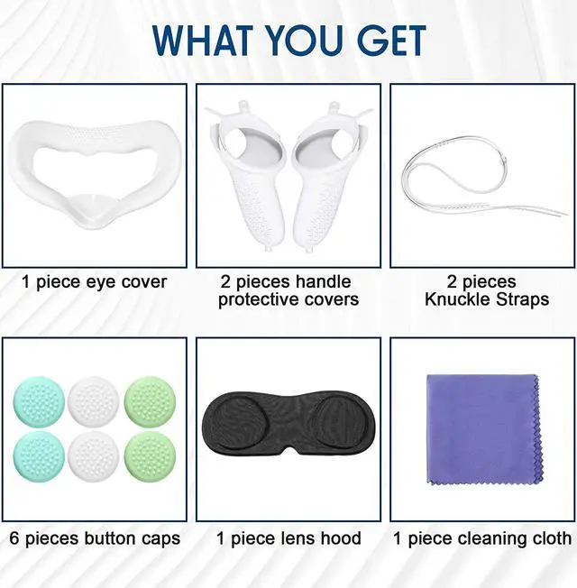 Alt view image 6 of 7 - for Oculus Quest 2 Silicone Accessories Set Includes Silicone Eye Cover Knuckle Straps Touch Controller Grip Cleaning Cloth Lens Protective Cover Compatible