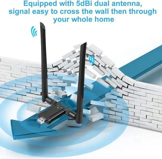 Alt view image 4 of 7 - 1200Mbps WiFi Adapter,Dual Band USB WiFi Adapter (5.8G/867Mbps+2.4G/300Mbps) with USB 3.0 Cradle, Extension Cable Dual and High Gain 5dBi Antennas for PC & Laptop Support Windows 10/8/7/XP Mac OS
