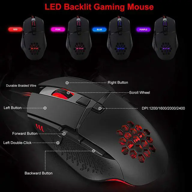 Alt view image 3 of 7 - Wired Gaming Mouse, RGB Backlit Gaming Mouse with 8 Programmable Buttons, 4 Adjustable DPI up to 7200 dpi, Comfortable Grip Ergonomic Optical Gaming Mice
